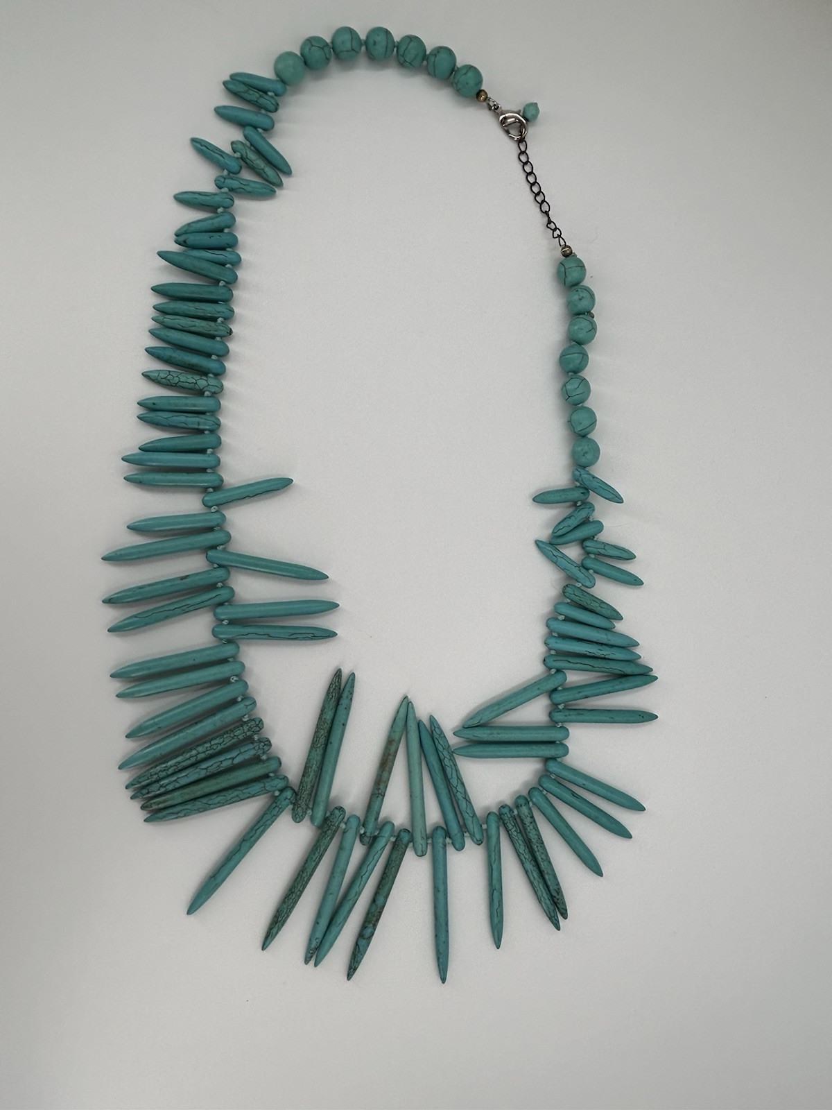 Faux Turquoise Spiked Bead Necklace Womens Howlite Bohemian Ethnic 25-27 Inch