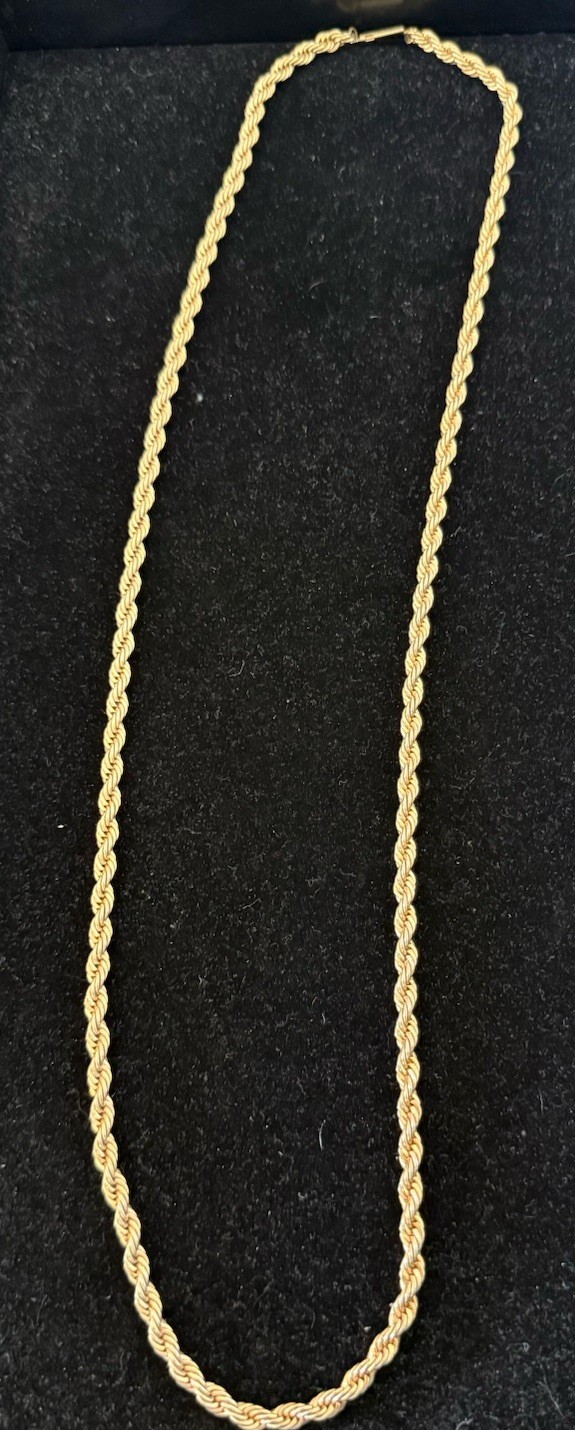 Vintage Gold Rope Twisted Chain Necklace 30”