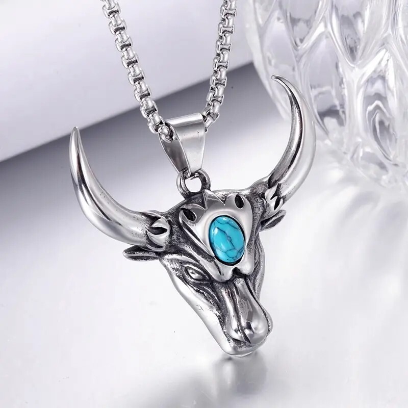 Men’s Fashion Stainless Steel Bull Head Necklace Pendant