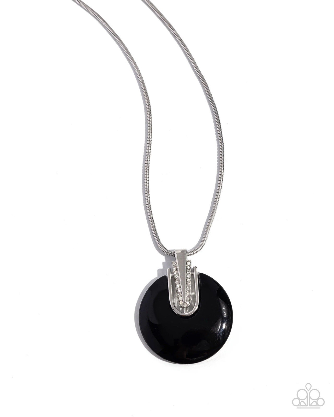 Snake Chain Necklace Black Round Pendant Clear Rhinestone NWT