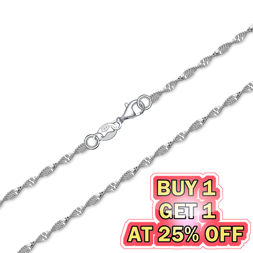 925 Silver Plated Double Water Wave Chain Necklace w/ Lobster Lock 16-24″ New