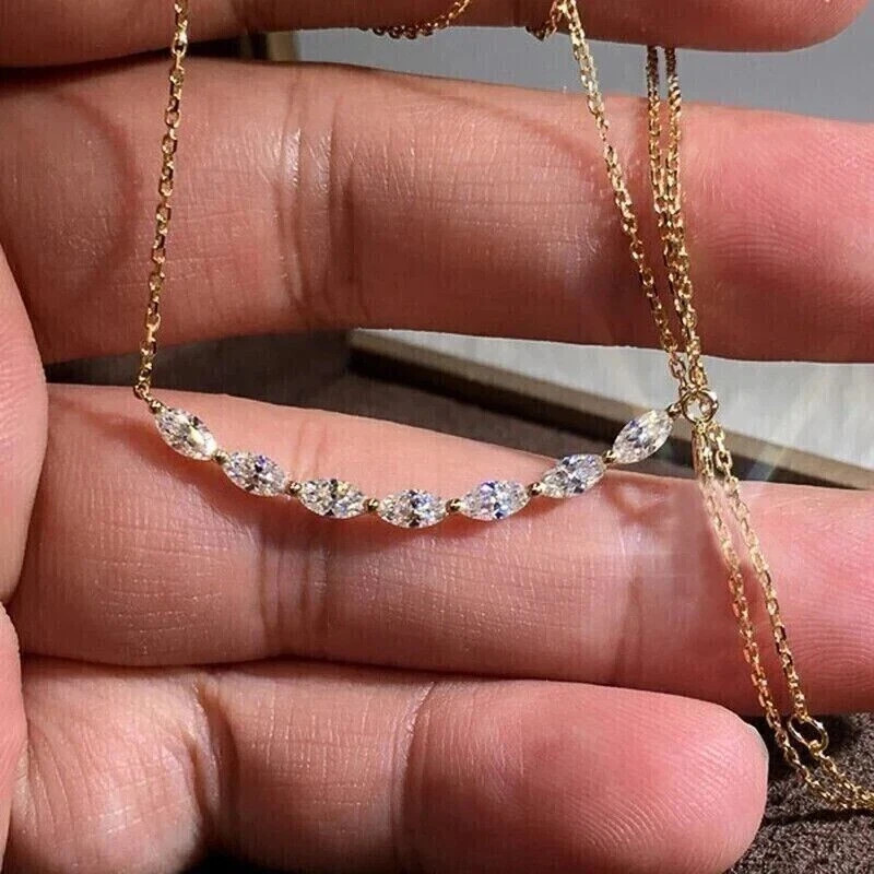 1.50Ct Marquise Simulated Diamond Bar Pendant 18″Necklace 14k Yellow Gold Plated