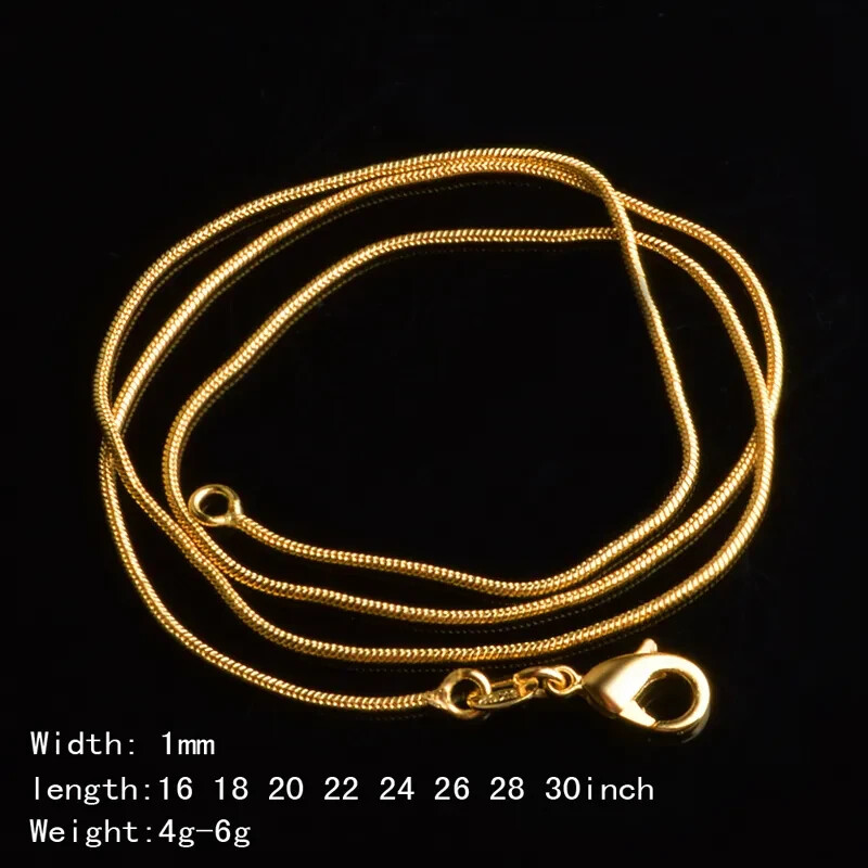 18K Yellow Gold Filled Classic Snake Chain Necklace 16/18/20/22/24/26/28-38 inch