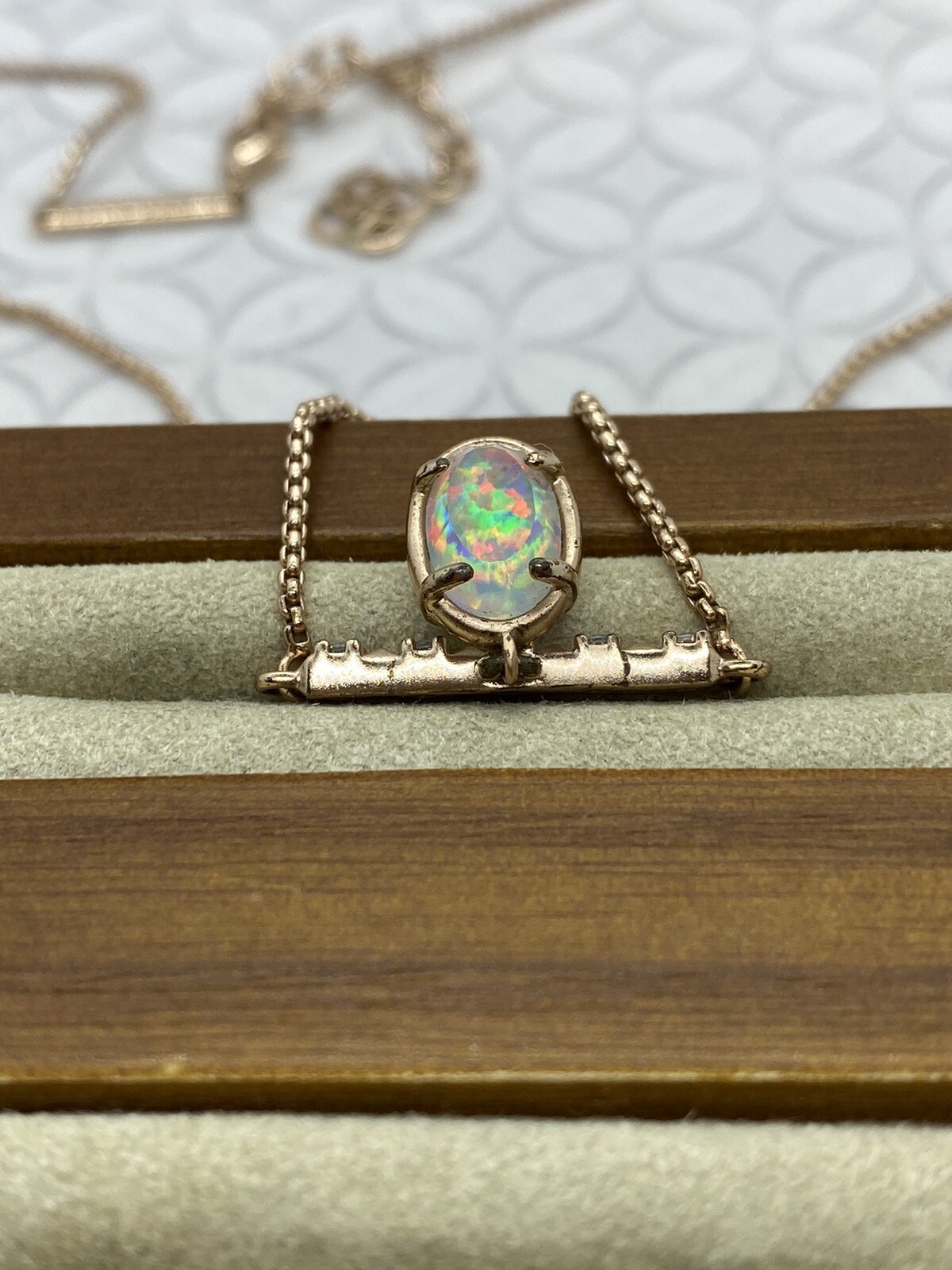 Kendra Scott Fischer Pendant Necklace White Kyocera Opal Rose Gold Tone