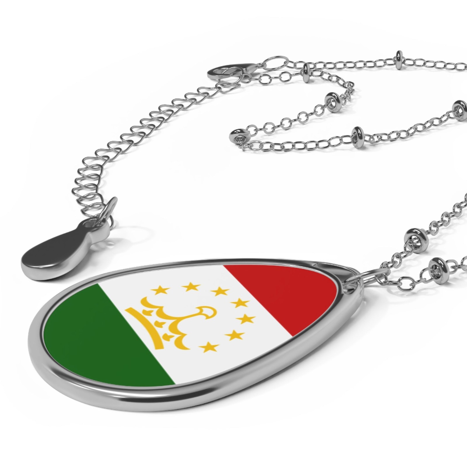 Tajikistan Flag Oval Necklace – Durable Zinc Alloy Pendant – One Size /