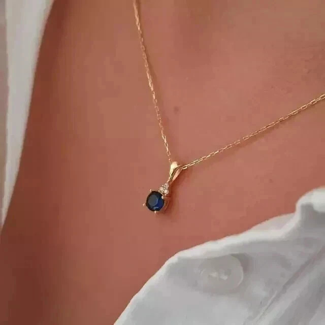 Simulated Blue Sapphire 2Ct Solitaire Pendant Necklaces 14k Yellow Gold Plated