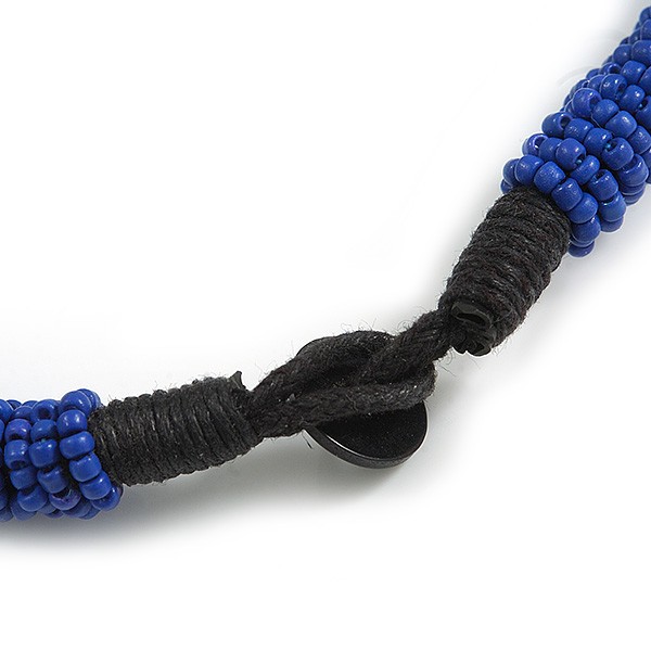 Stunning Glass Bead with Shell Floral Motif Necklace In Blue – 48cm Long