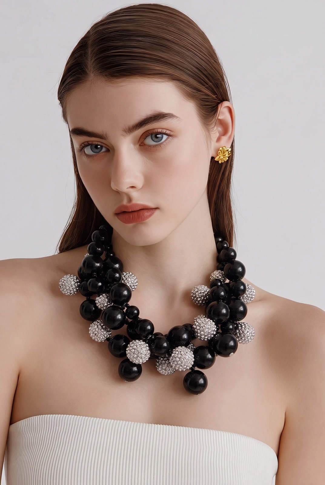 kenneth jay lane necklace black bead crystal ball statement bib signed