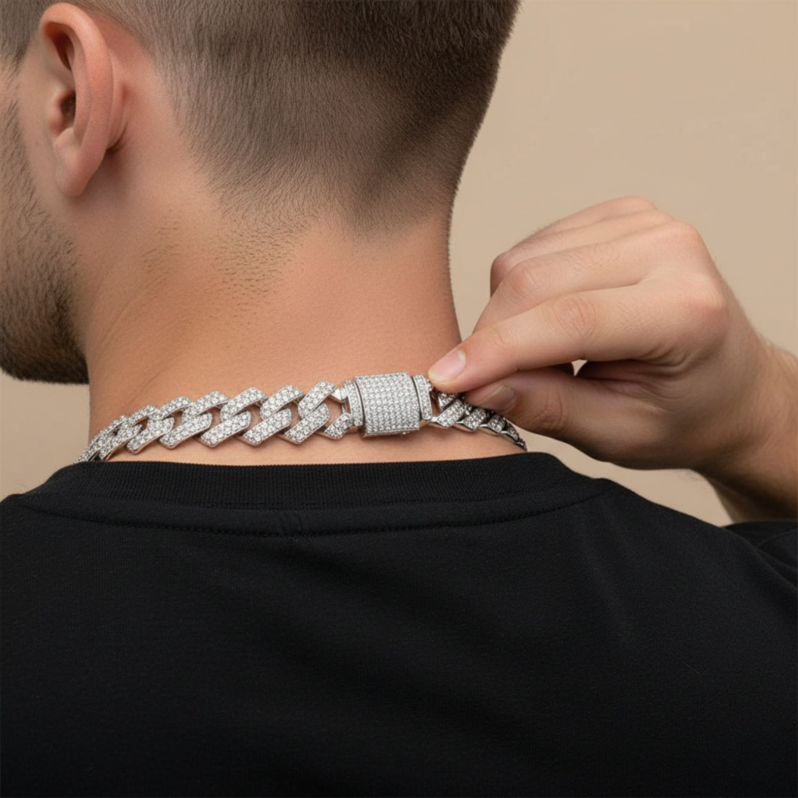 14mm Miami Iced Prong Cuban Link Curb Chain Rose Gold & Silver Necklace Gift