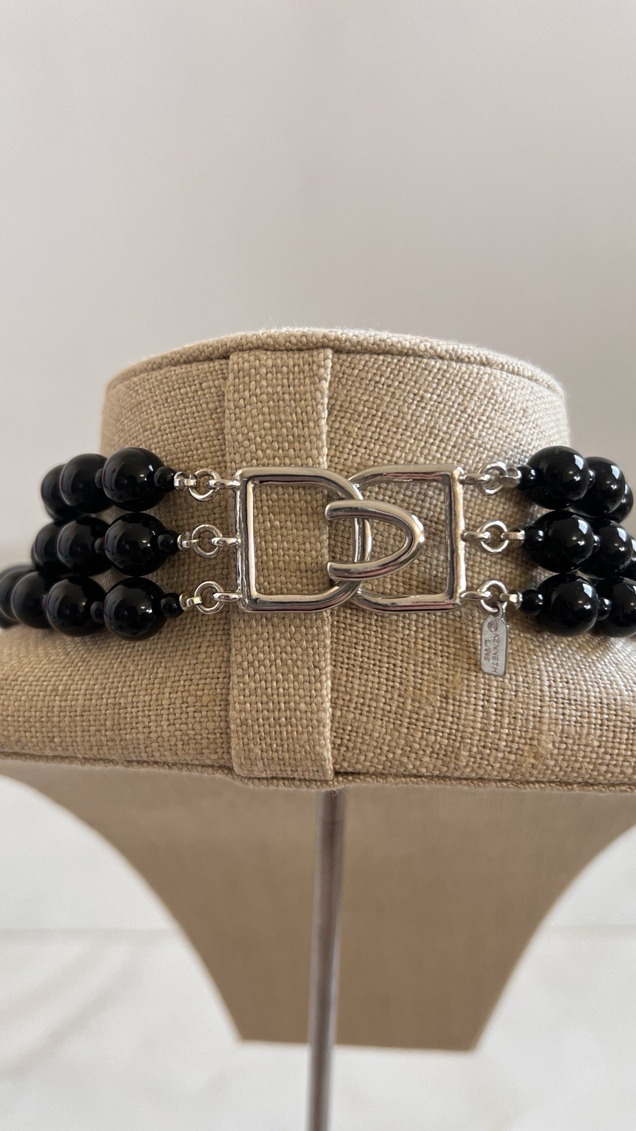 kenneth jay lane necklace black bead crystal ball statement bib signed