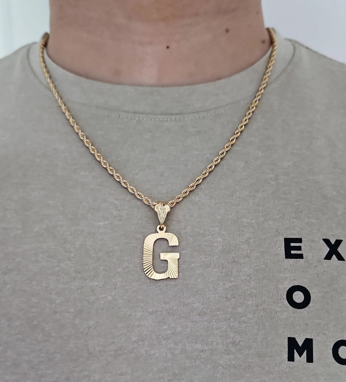 Gold Initial Necklace, 3.5mm French Rope Chain, 14k Heavy Plated Gold