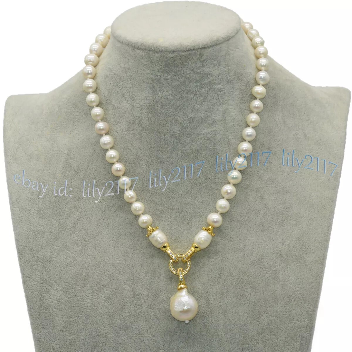 Real Natural White Freshwater Pearl Keshi Baroque Pearl Drop Pendant Necklace