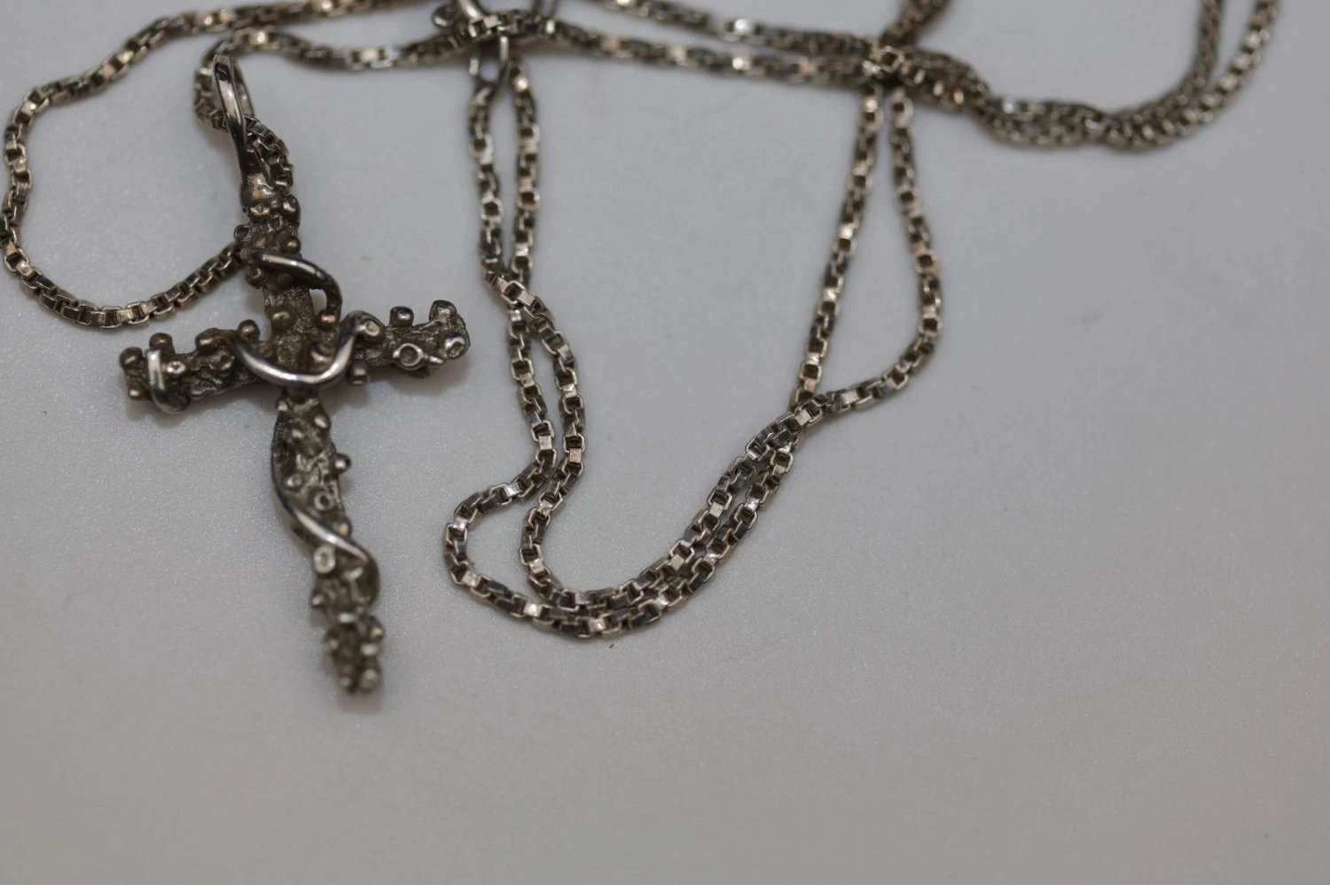 F.a.s. Sterling Silver Brutalist Cross Pendant Necklace 925 Italy Box Chain 18