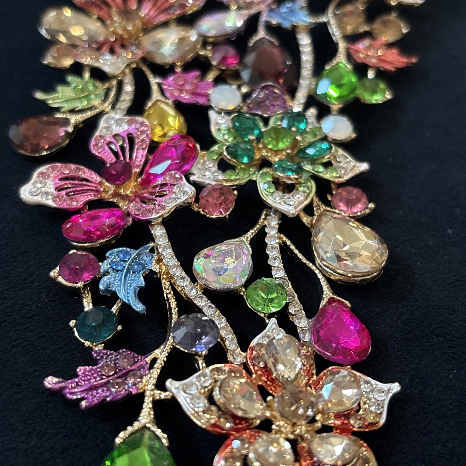 Christian Siriano Multicolor Floral Rhinestone Waterfall Bib Statement Necklace