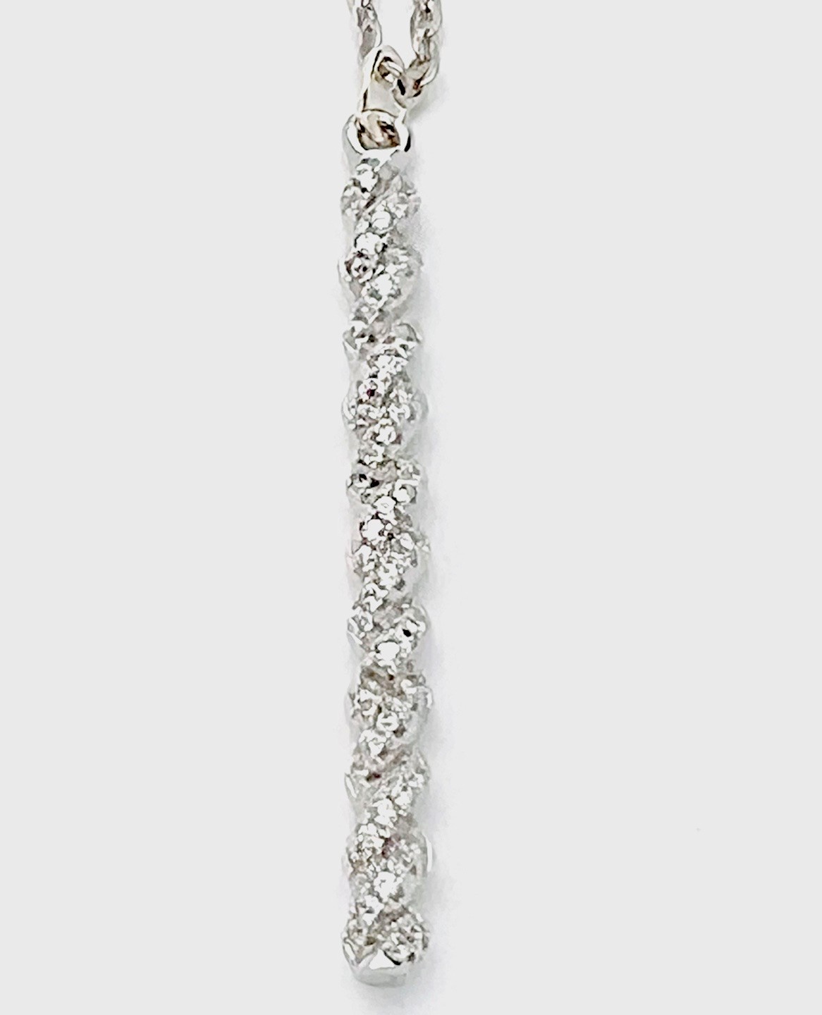 Sterling 925 3.8 Gram 40 CZ Twist Bar Necklace 16”+2” Ext