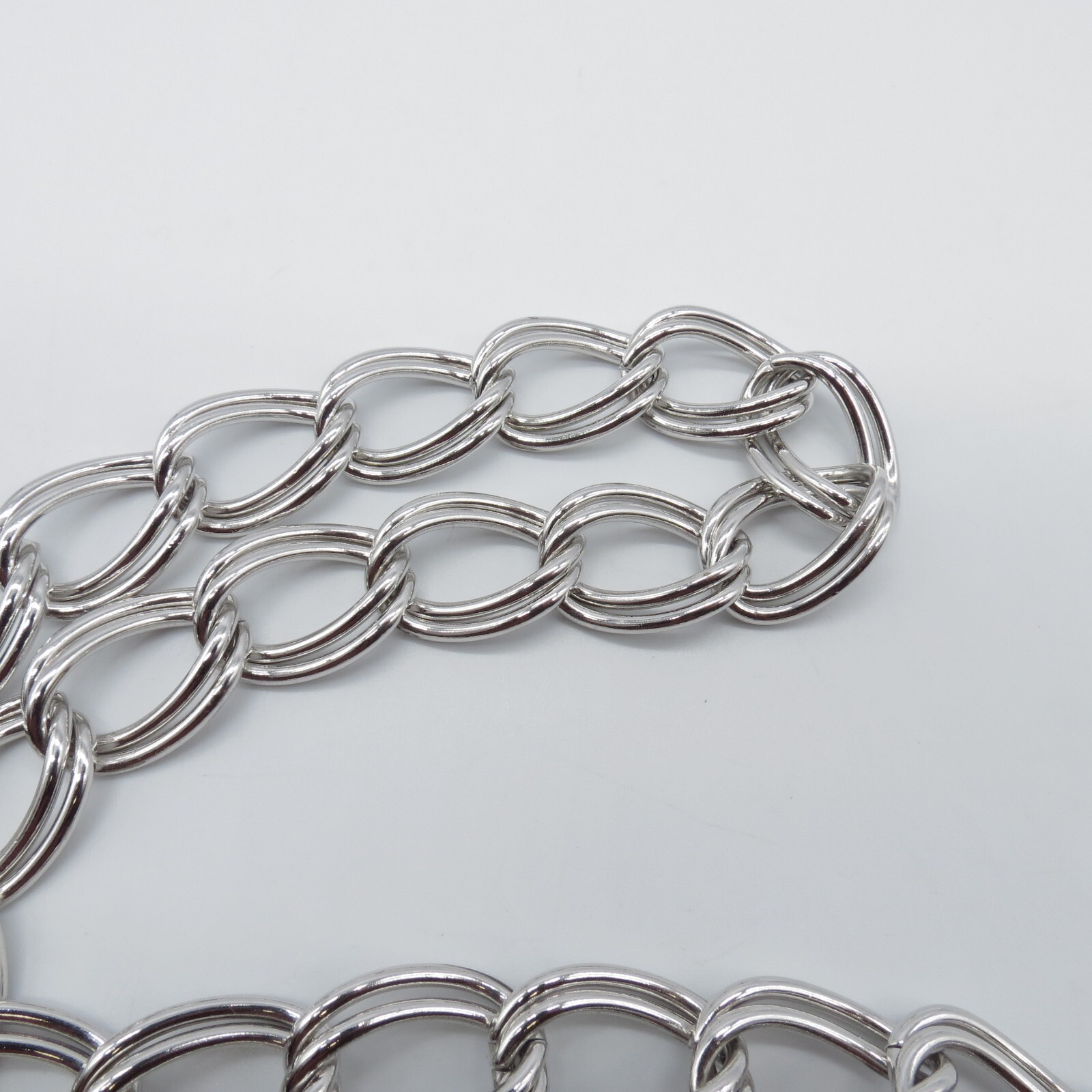 Double Curb Link Statement Chain Necklace Silver Tone No Clasp Hip Hop Rap 35″