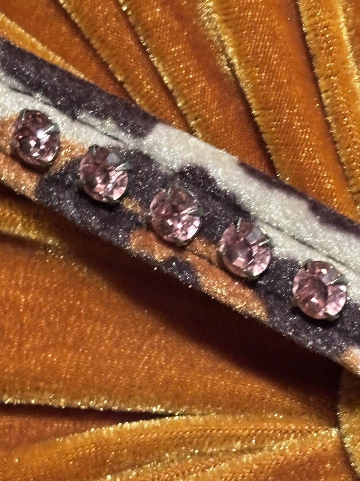 90s Velvet Leopard Rhinestone Collar & Cuff Pink Stones Raver Goth Club Fetish