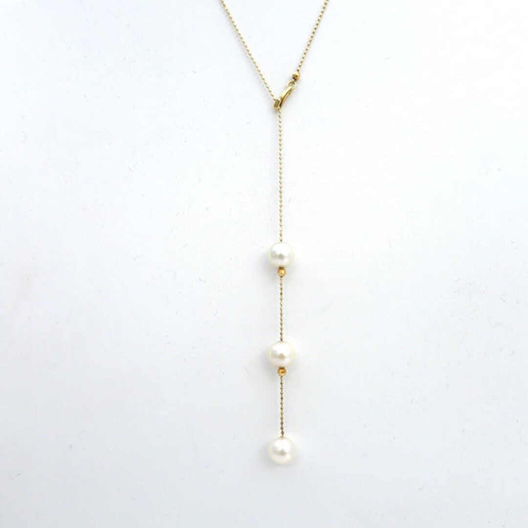 K14 Three Strands Pearl About 7mm Bead Variable Charm Necklace Used GEIS-0