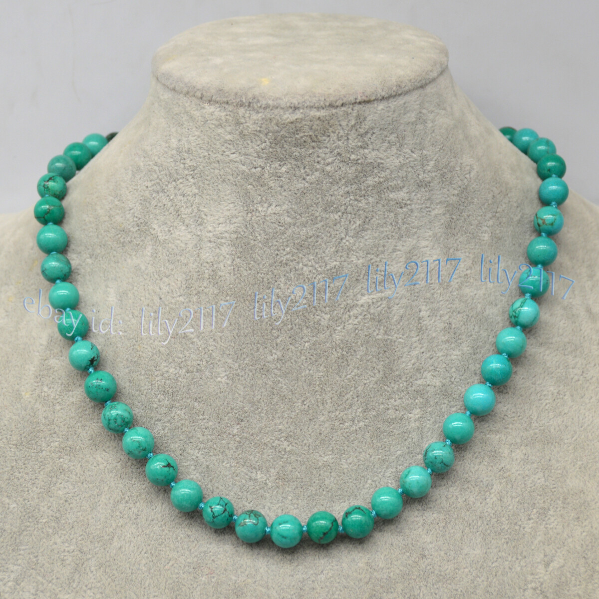 Natural Green Turquoise Round Gemstone 6/8/10mm Beads Knotted Necklace 14-100”