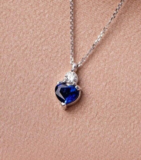 Heart Cut Simulated Blue Sapphire Women’s Stunning Pendant 14k White Gold Plated