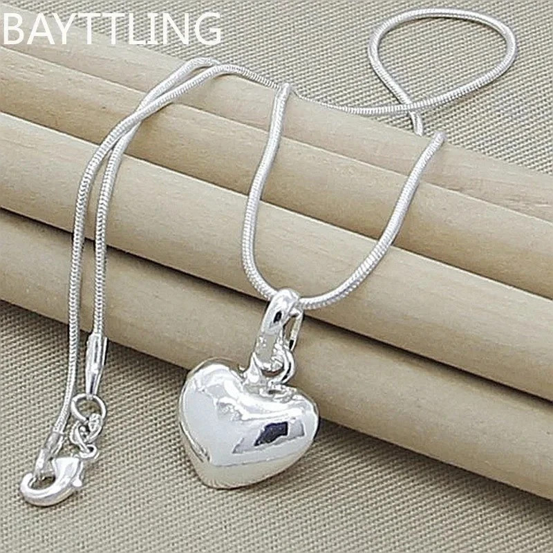Fine 925 Sterling Silver Solid Heart Necklace 18-24 Inches Snake Chain For Women
