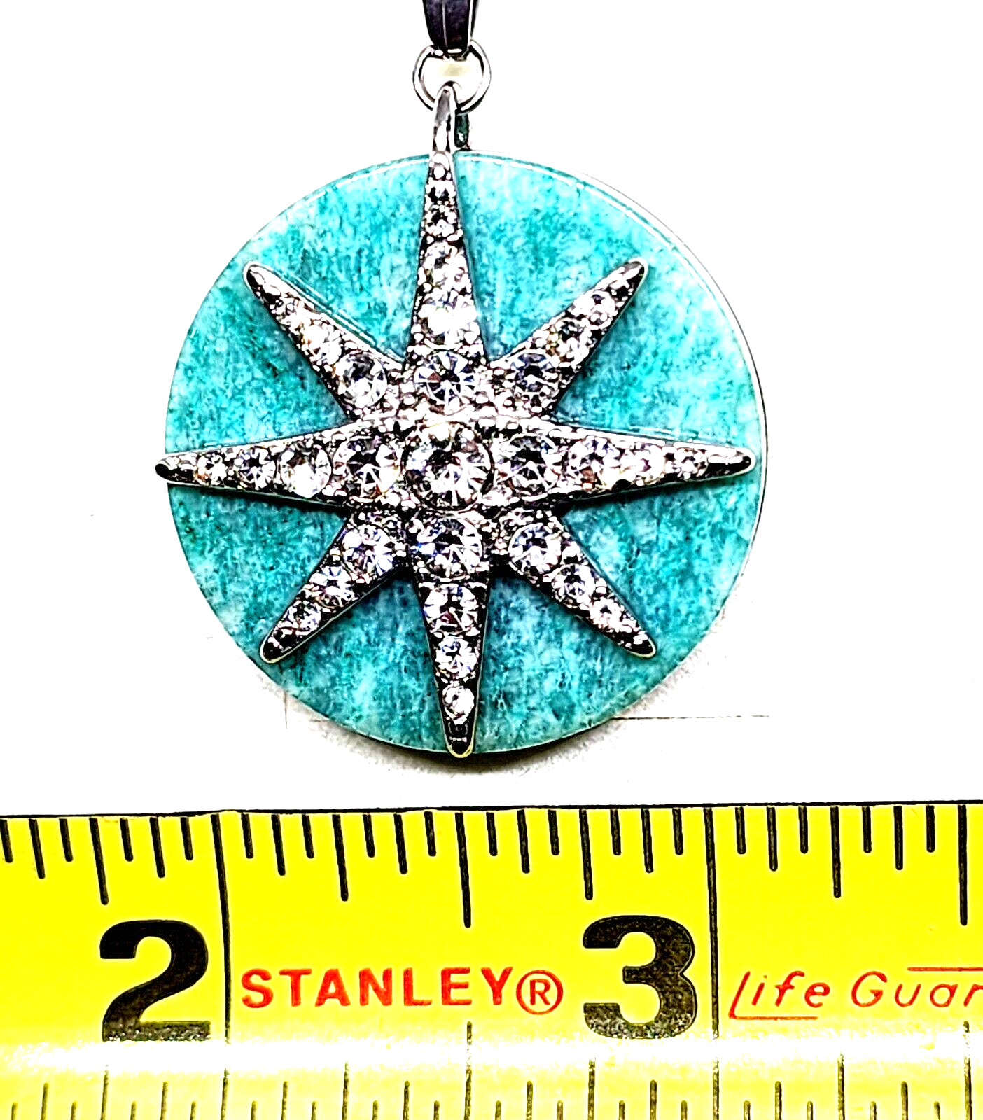 Amazonite & White Crystal pendant necklace 20″ in 316L Surgical Stainless 10 ct