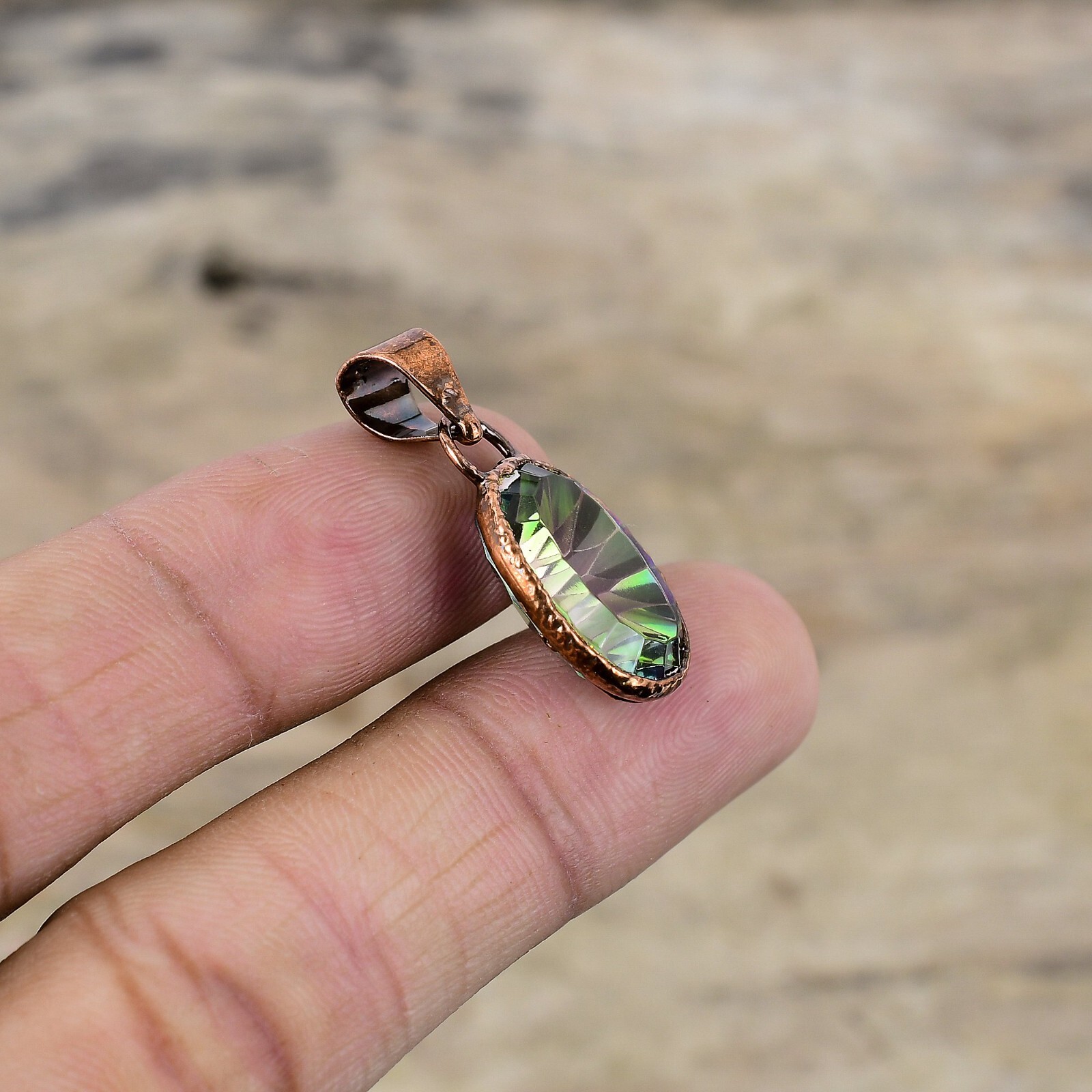 Copper Rainbow Mystic Topaz Gemstone Bezel Wedding Electroformed Pendant Jewelry
