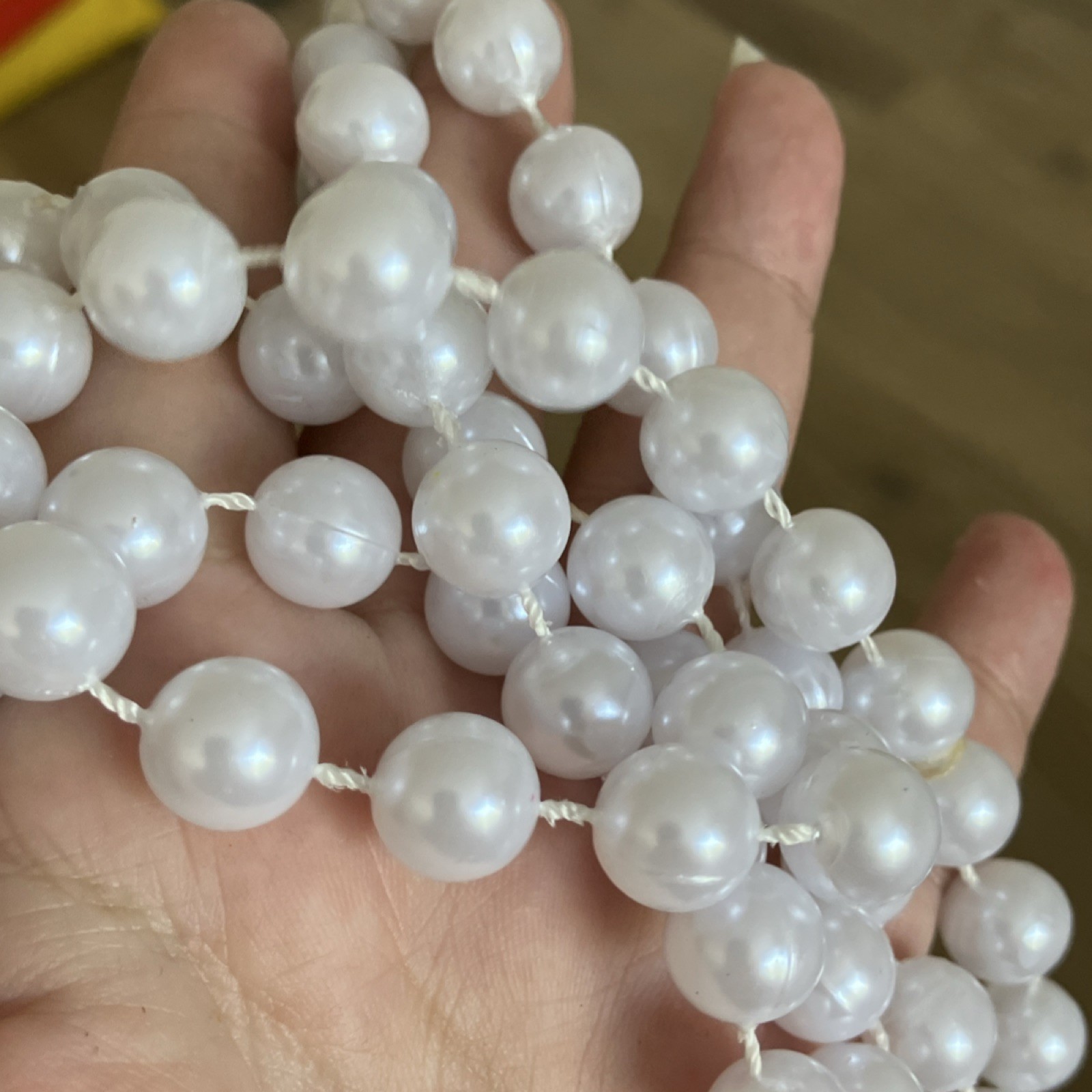 White Plastic Simulated Pearl Beaded Strand Necklace Round Beads long