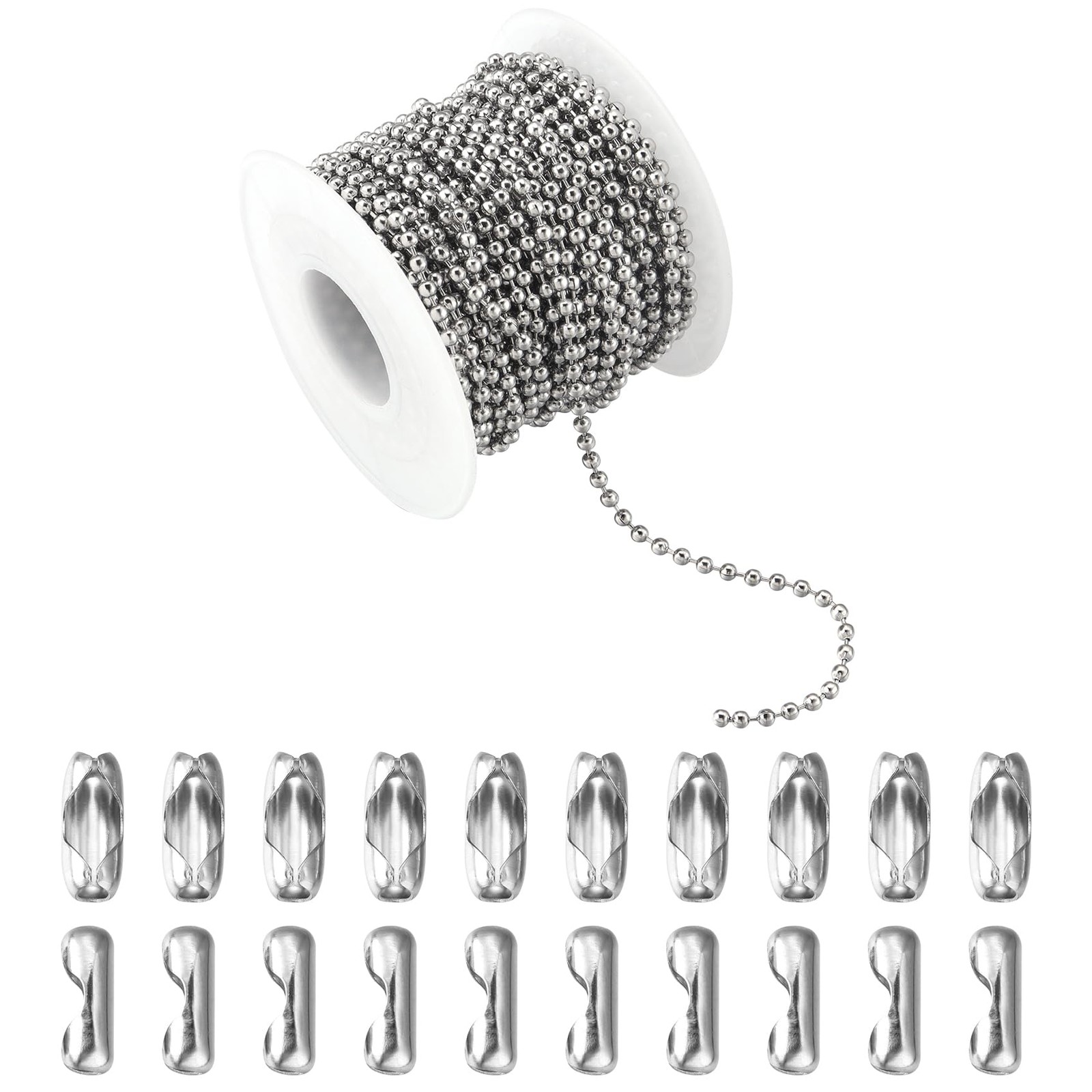32.8Ft Stainless Steel Ball Chain 2.4mm Bead Link Chain Roll for Dog Tag