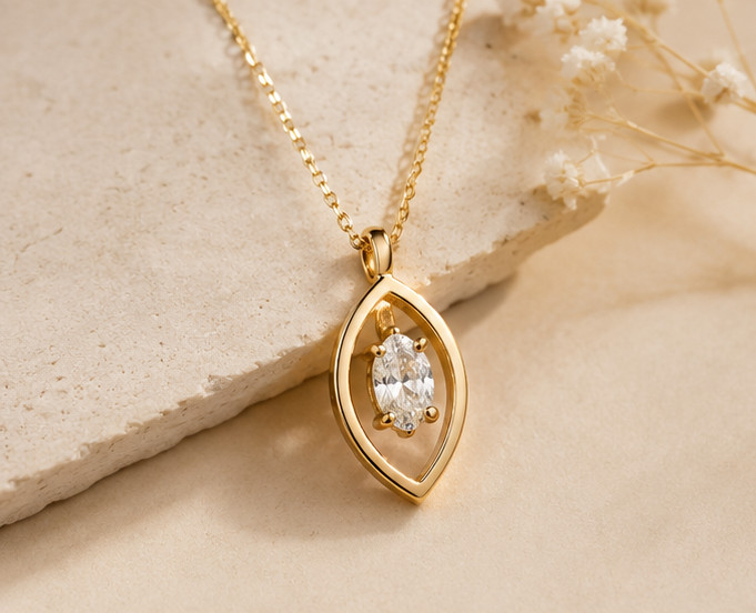 1Ct Marquise Simulated Diamond Solitaire Pendant Necklace 14K Yellow Gold Plated