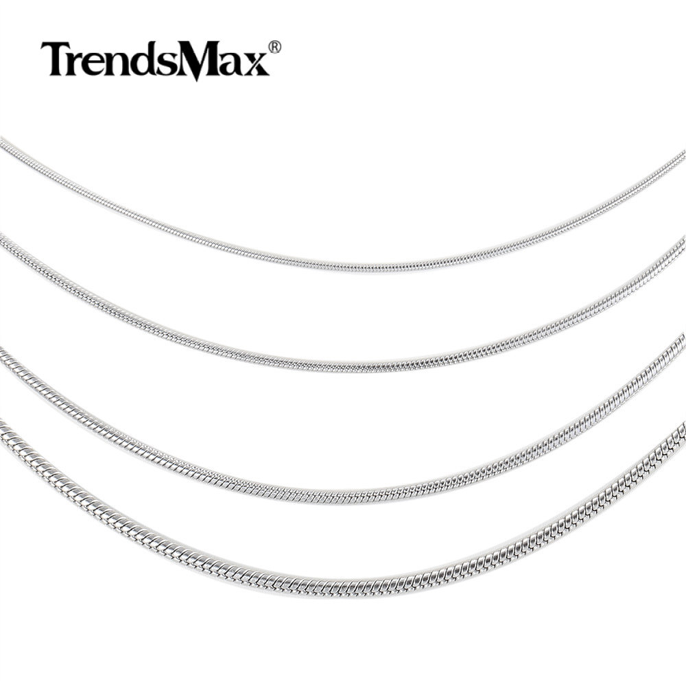 0.9mm-2.0mm Silver Solid Stainless Steel Round Snake Chain Necklace Unisex Link