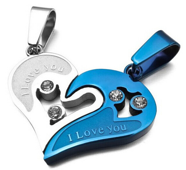 Hers His Stainless Steel I Love You Heart Men Women Couple Pendant Necklace 2 pc