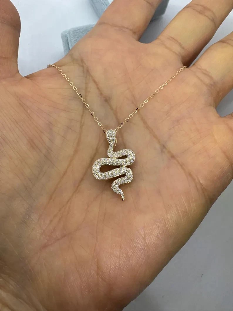 Round Cut Simulated Diamond Snake Shape Women’s Pendant 14k Yellow Gold Plated