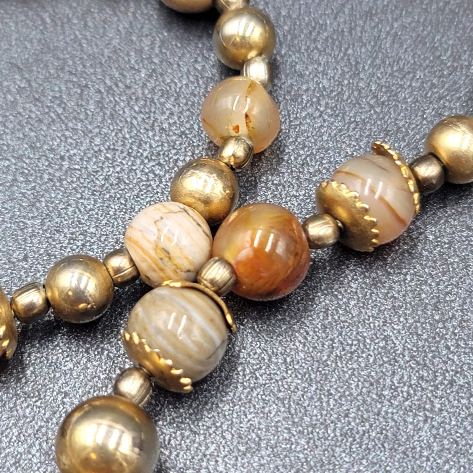 Multicolor Stone Bead Necklace Gold tone Spacers Hook Closure 22″
