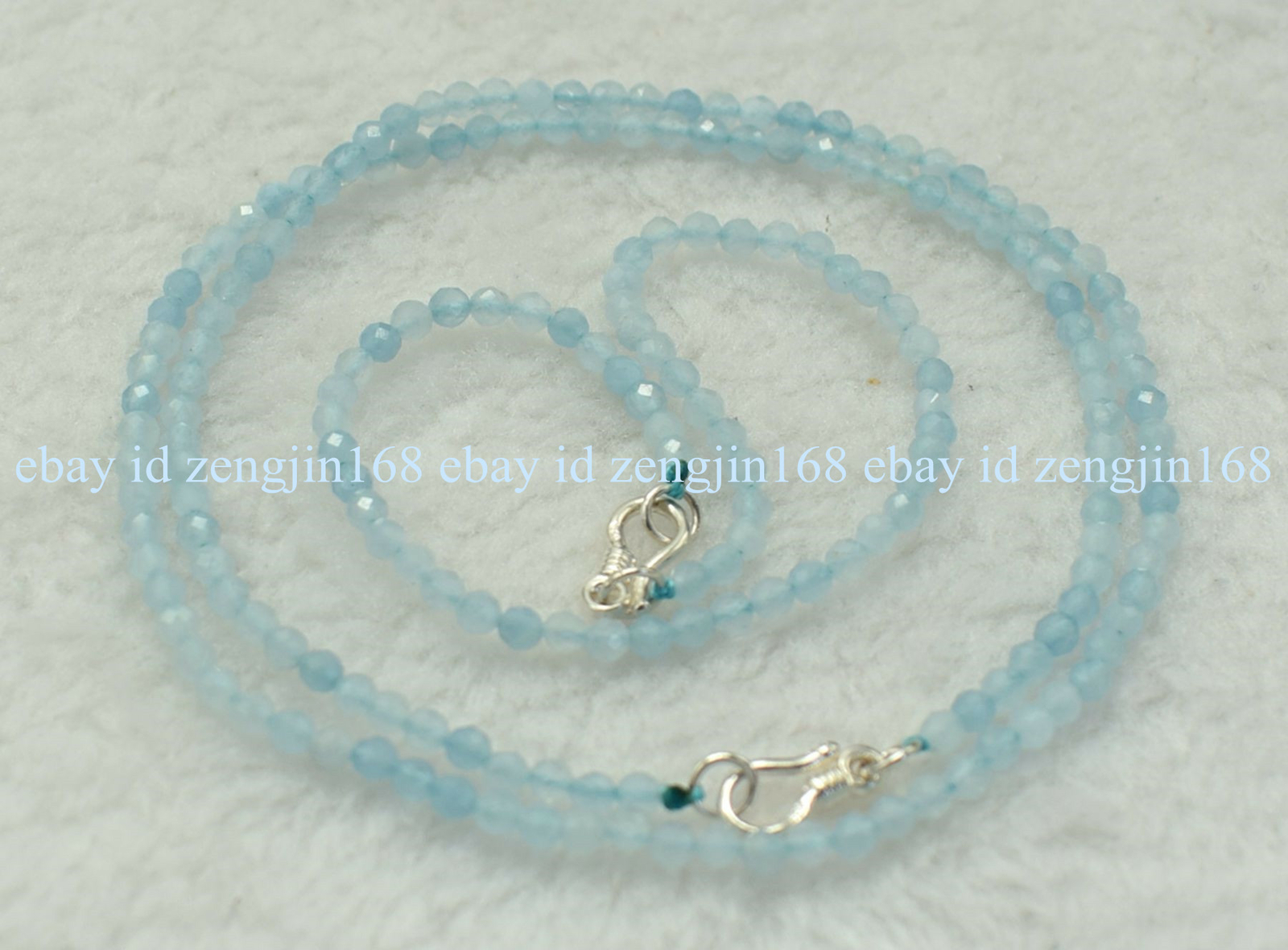 Real 3mm Blue Aquamarine Round Gems Beads Necklace Bracelet Set 18″ Silver Clasp