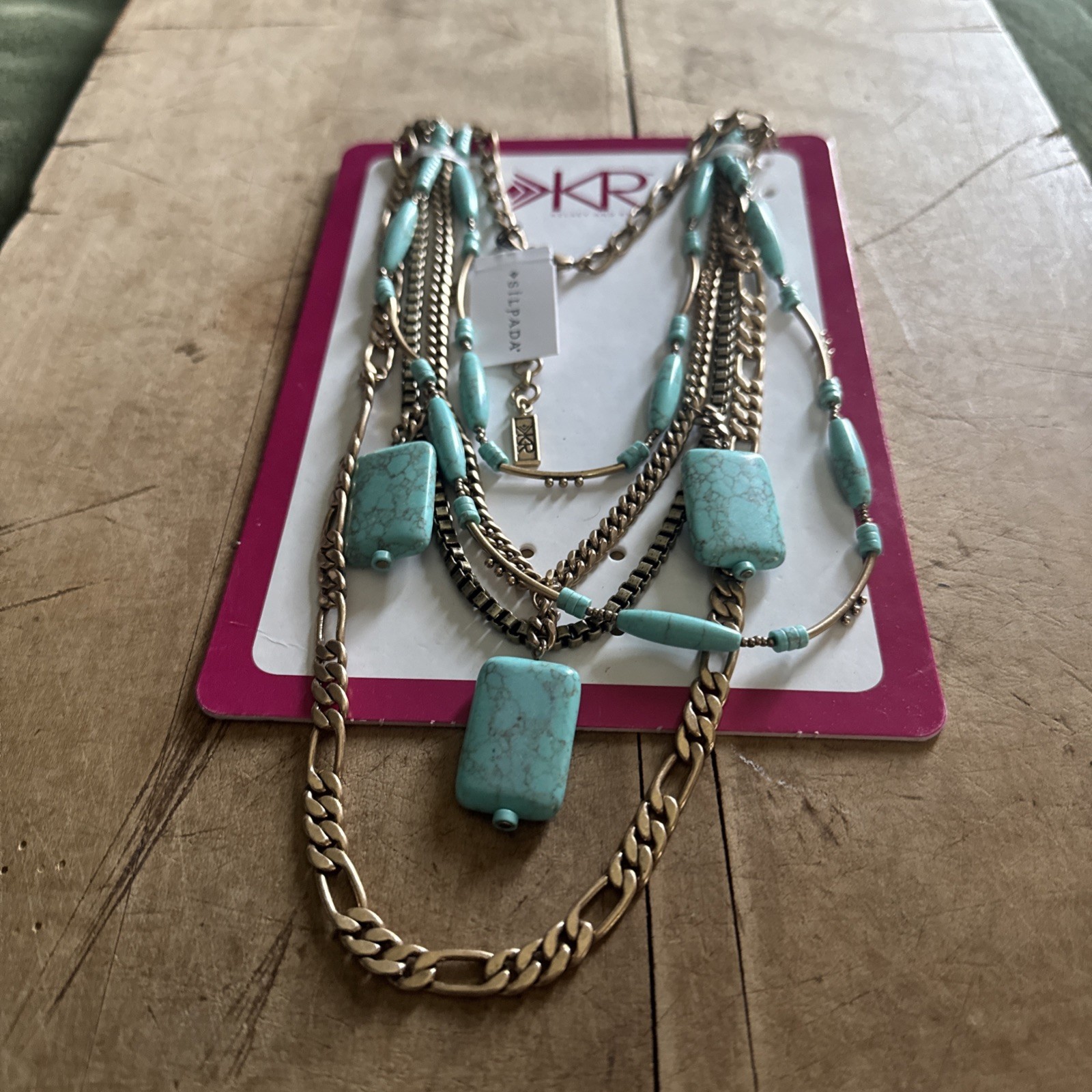 Silpada KR Toes in the Sand Tiered Howlite Turquoise & Brass Necklace NWT