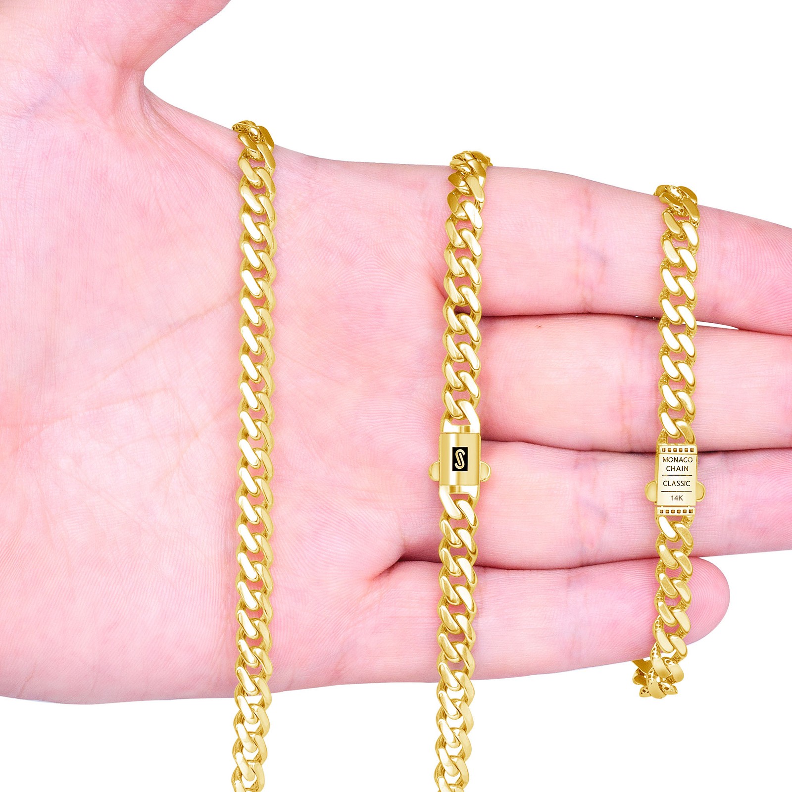10K Yellow Gold Miami Cuban 5mm Monaco Chain Bracelet Mens Womens 6″ 7″ 8″ 9″