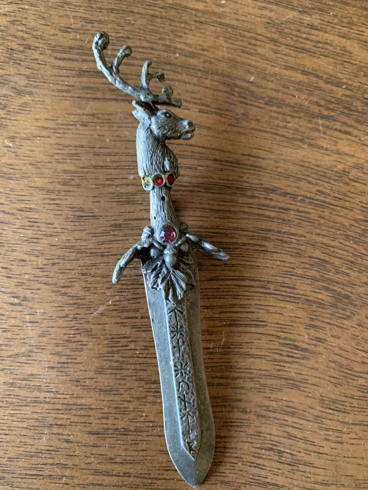 DEER HEAD SWORD Pendant Charm 3.75” Rhinestones, Rare. 2 Missing Stones