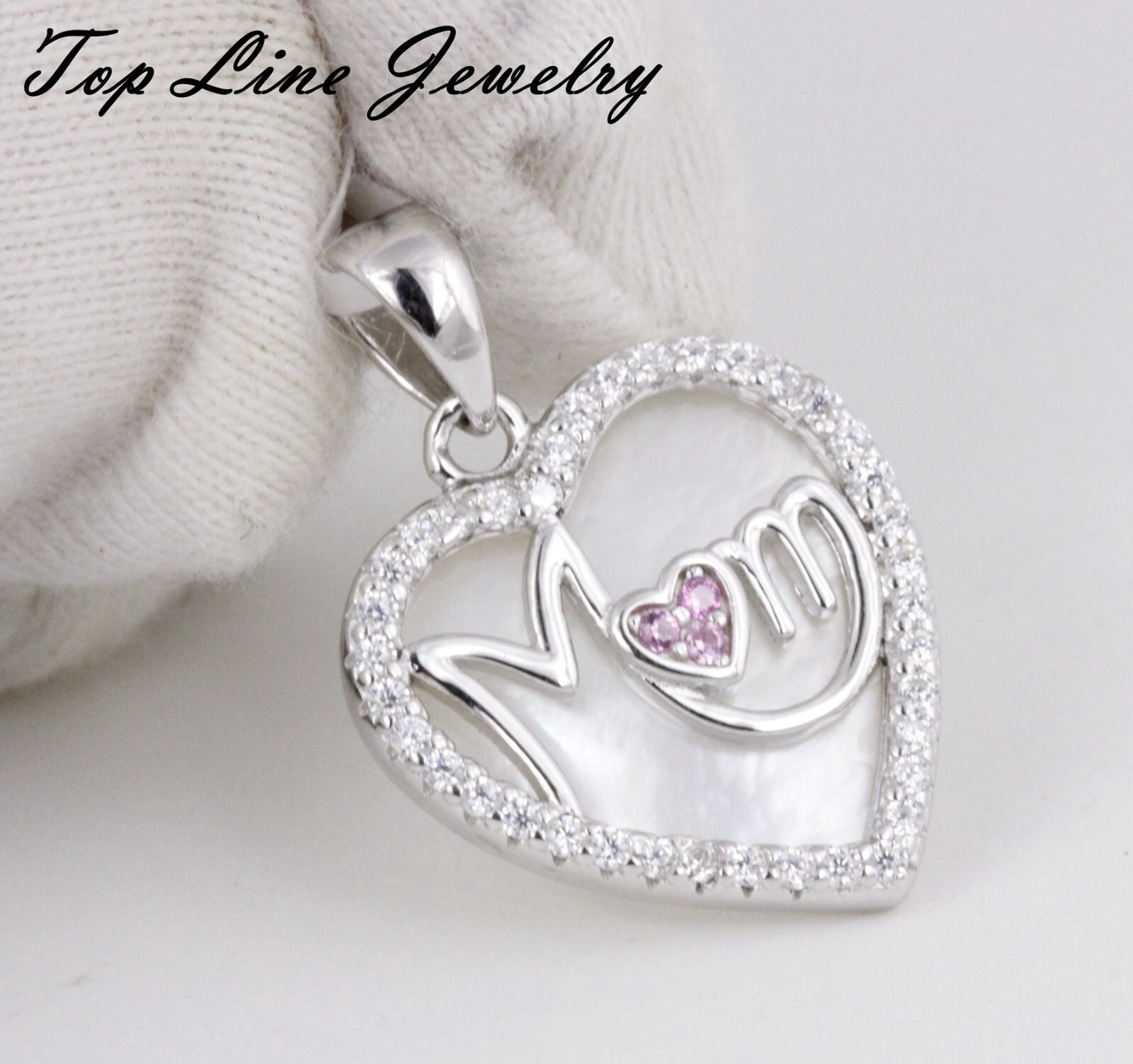 Women 92 Sterling Silver 15mm Seashell Love Mom Heart Pendant Mother’s Day Gift