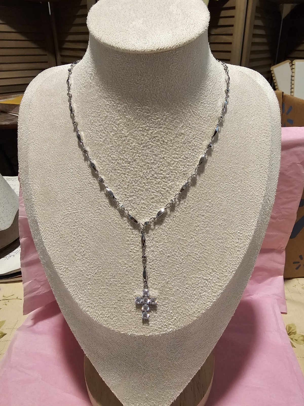 Park Lane Eden Silver Y Pave Cross Pendant Necklace Retail Value $76