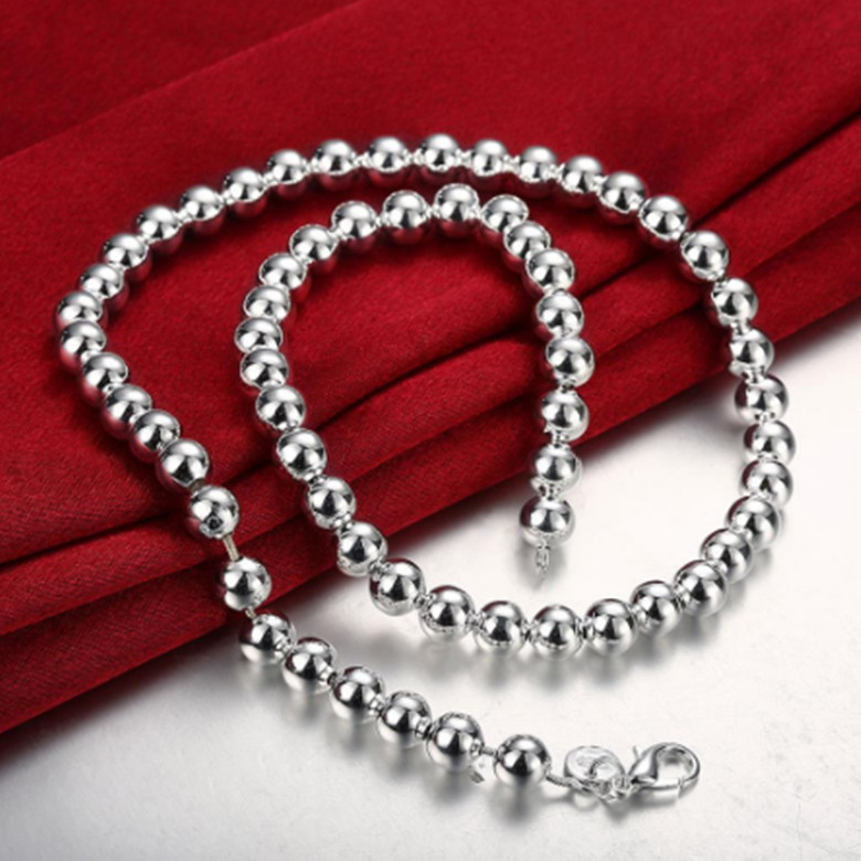 Women’s 925 Sterling Silver 10mm Hollow Balls Beads 20″ Chain Necklace