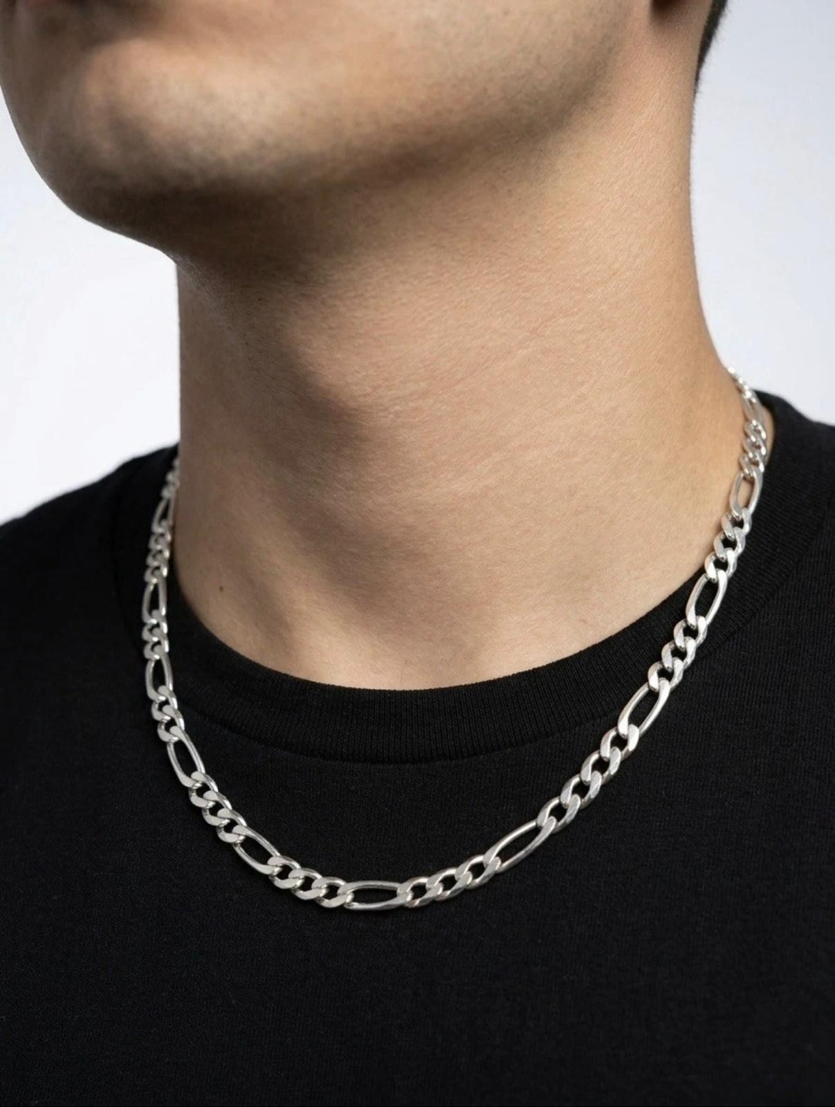 20” 5mm Figaro Link Necklace Stainless Steel Silver Chain Unisex