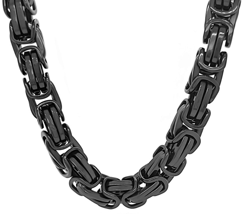 Men’s Stainless Steel 10mm Black Byzantine Link Necklace 33