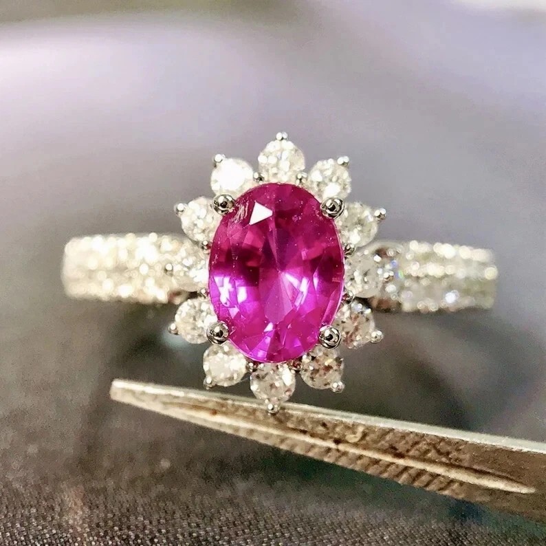 2.60 Ct Natural Ruby Beautiful Diamond Engagement Ring 14K Solid White Gold