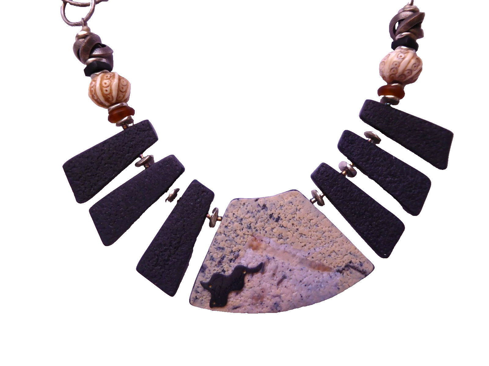 Artisian Tribal Necklace Circle Chain Link Pullover Boho Ethnic Signed 22″