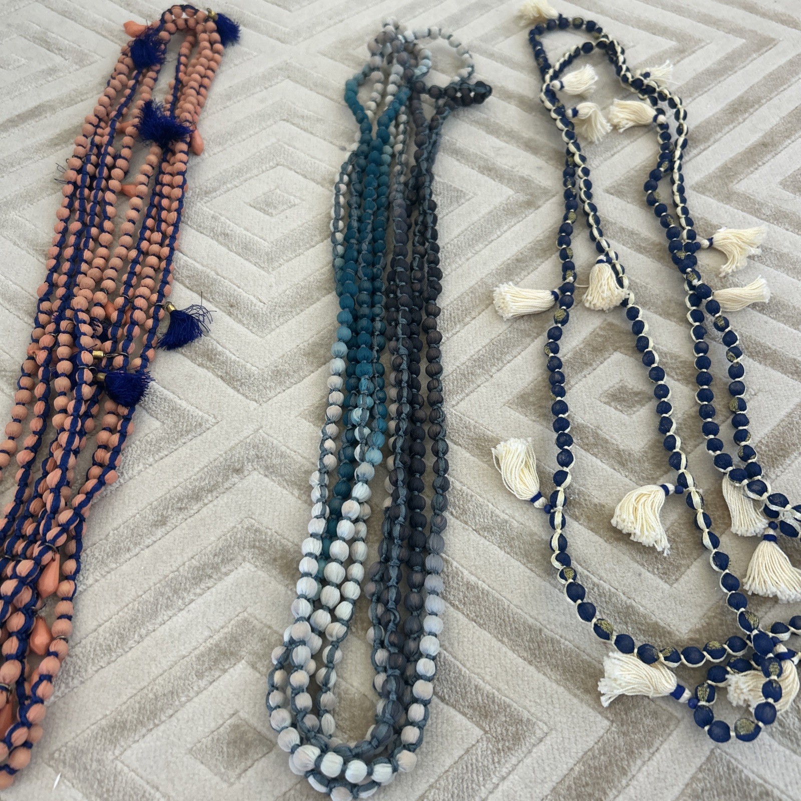 3 Different Long Beaded Necklaces