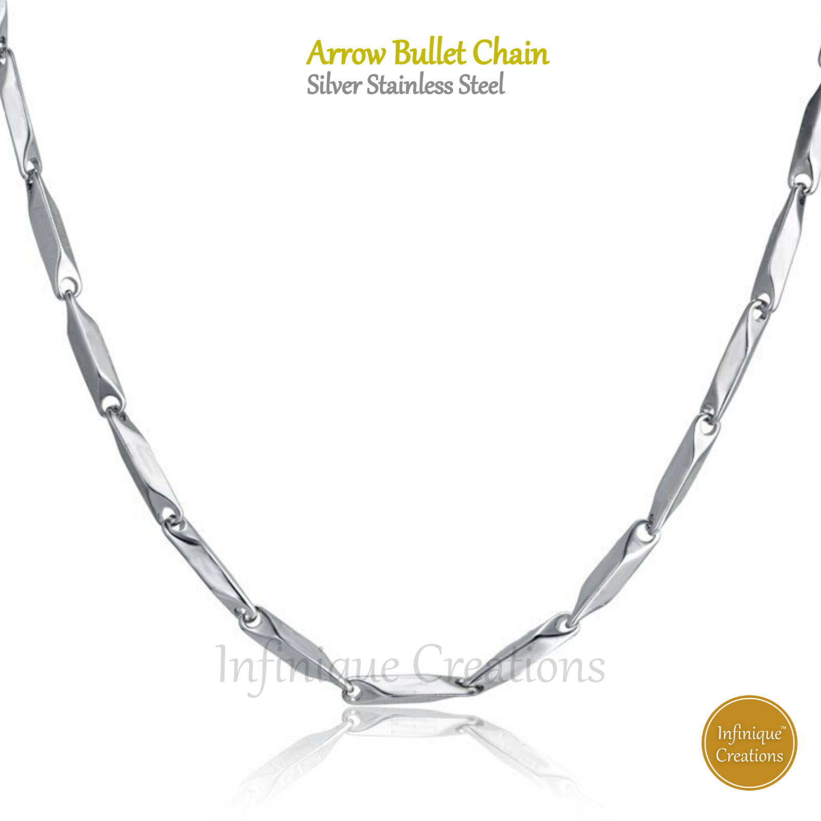 Stainless Steel Silver Arrow Bullet Chain Bracelet Necklace Men Women 7- 38″