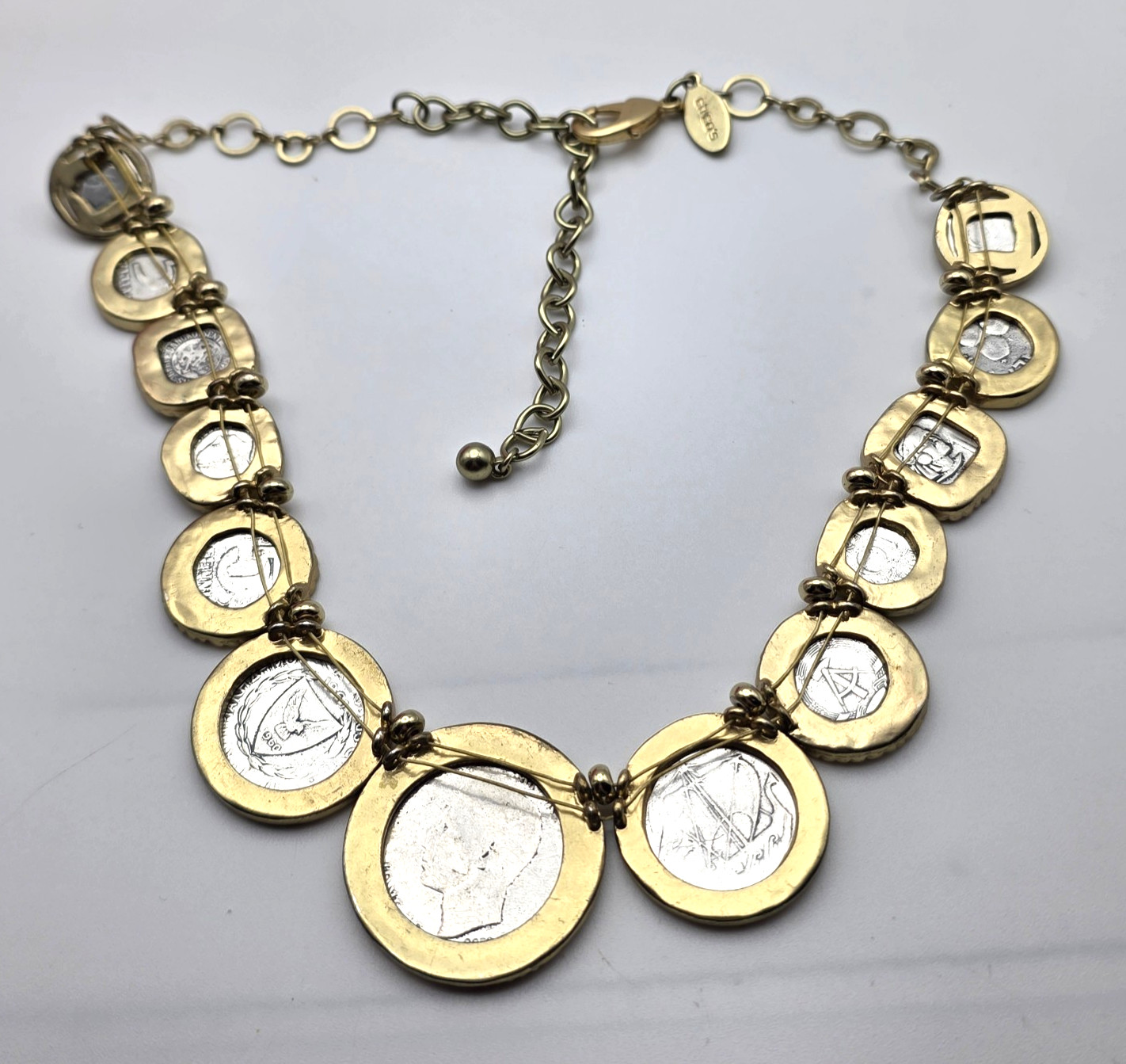 Mixed Metal Graduated World Coin Bib Collar Necklace 20″ Chico’s