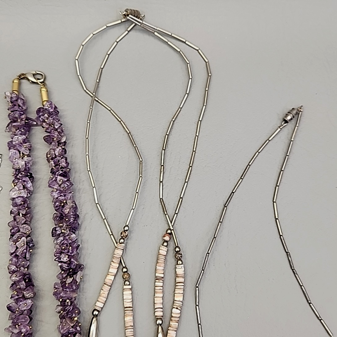 Stone Beaded Necklace Lot of 8 Purple Amethyst Green