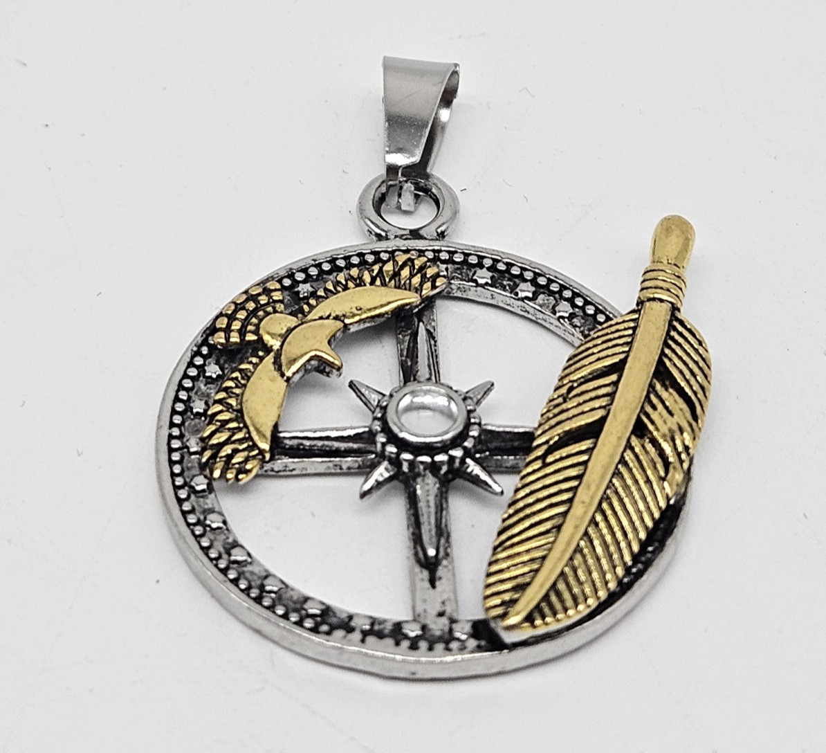 Men’s Fashion Feather Eagle Compass Pendant and 22″ Necklace 5-2B